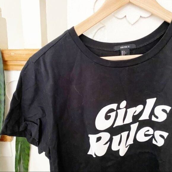 Forever 21 Girls Rules black graphic tee sz L - Picture 2 of 5